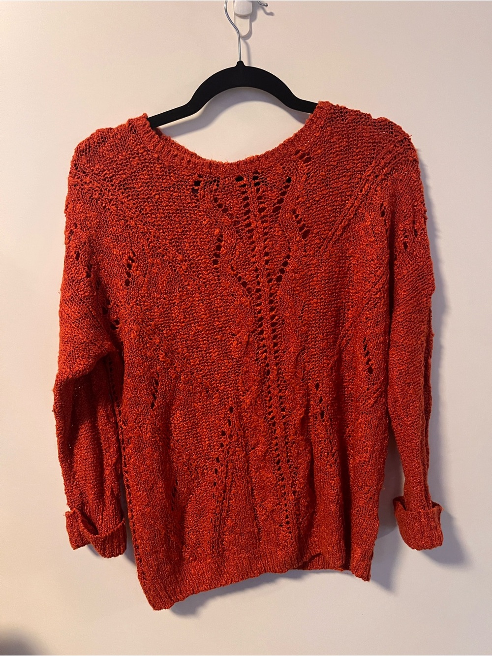 Women’s Orange Knit Sweater - Lightweight Openwork Pullover